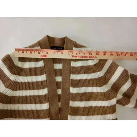 Ann Taylor Petite Striped Ribbed Long Line Open Brown/ White Cardigan XS - Picture 4 of 10